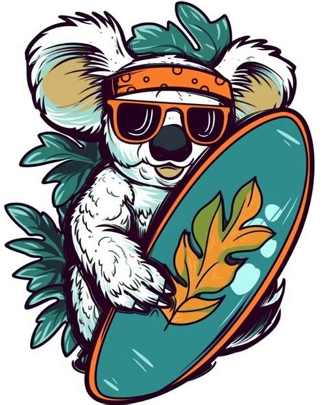 Un Oso Koala Con Gafas De Sol Y Sosteniendo Una Tabla De Surf Ai