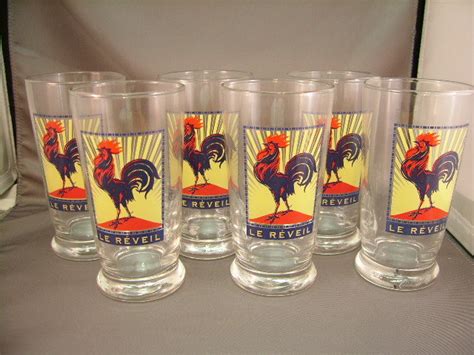 6 Williams Sonoma Retro Sunrise Rooster Glasses New 29171107