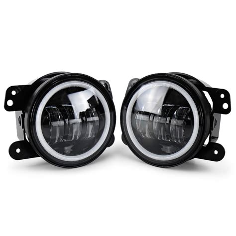 4 Inch LED Fog Lights Lamp With White Halo Ring DRL For 2007 2017 Jeep