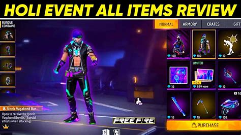 FREE FIRE HOLI EVENT ALL ITEMS REVIEW 2023 HOLI EVNT THEME REWARDS