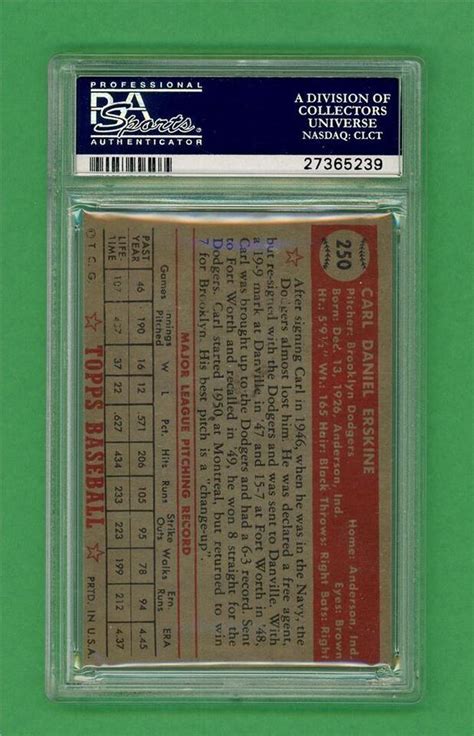 Topps Carl Erskine Autographed Psa Good Signed Old