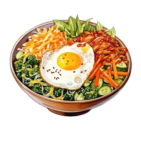 Bibimbap Korean Food Watercolor Watercolor Food Menu Png Transparent