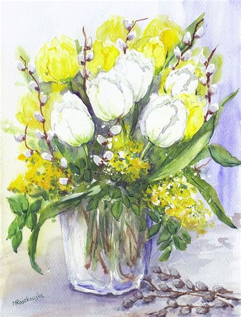 Wiosenny Bukiet Maria Roszkowska Watercolor Flower Painting