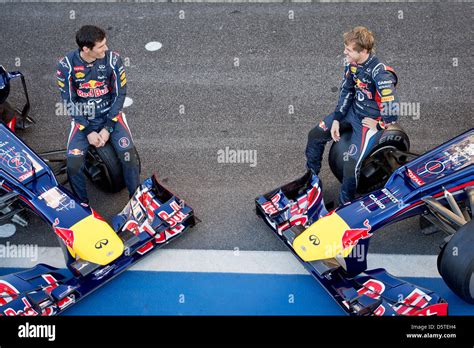 Australian Formula One Driver Mark Webber L Of Red Bull And His Team