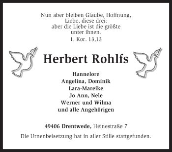 Traueranzeigen Von Herbert Rohlfs Trauer Kreiszeitung De