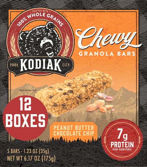 Kodiak Chewy Granola Snack Bars Peanut Butter Chocolate Chip High Protein 100