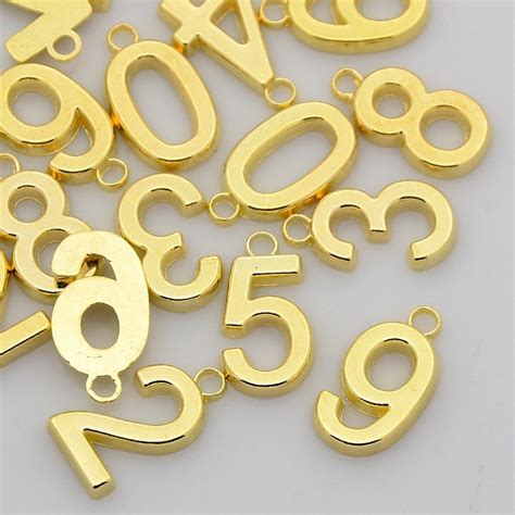 Number Charms Pendants Shiny Gold 10 Pieces Numbers 15mm Etsy