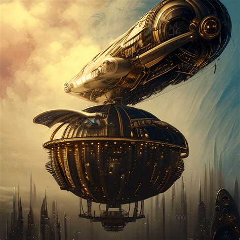 Beautiful Fantasy Steampunk Airship UFO Graphic Creative Fabrica