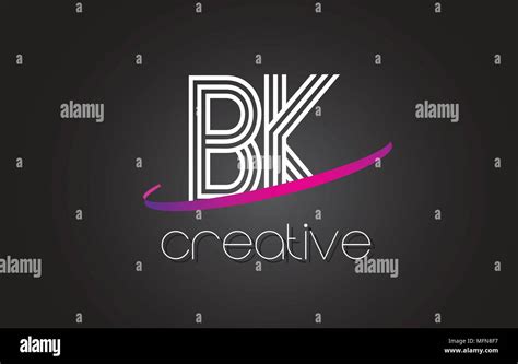 Bk B K Letter Logo With Lines Design And Purple Swoosh Vector Letters