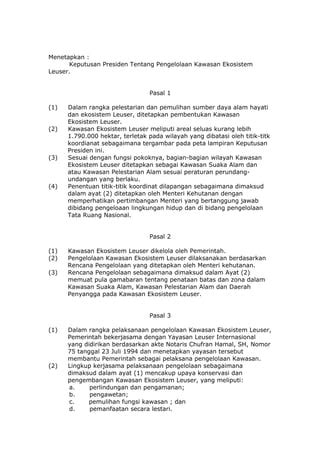 Keppres 33 Tahun 1998 Ttg Kawasan Ekosistem Lauser PDF