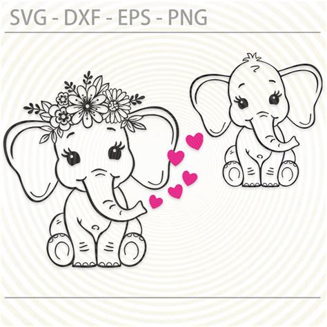 Designs Cute Baby Elephant Floral Flowers Crown Blowing Hearts