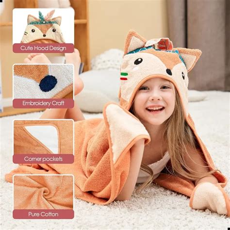 Cartoon Fox Hooded Baby Bath Towel Soft Absorbent And Adorable