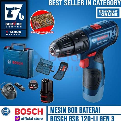 Jual Bosch Bor Baterai Tembok Cordless Gsb Li Gen Free Mata Bor