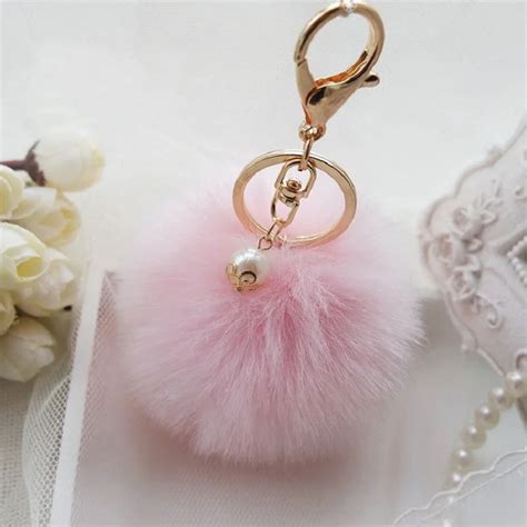 Fluffy Ball Keychain Cute Simulation Rabbit Fur Ball Key Chain For Car