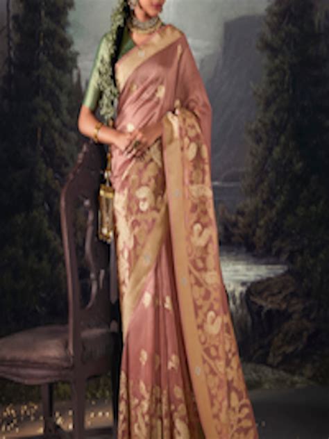 Buy Mitera Mauve Gold Toned Ethnic Motifs Zari Tissue Banarasi Saree