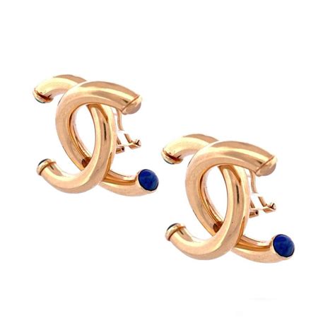 Luxurious K Yellow Gold Multigem Italian Double C Earrings For Sale