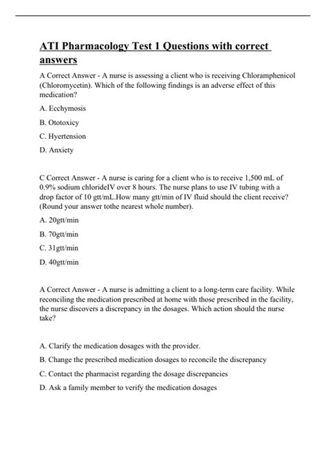 ATI Pharmacology Test 1 Questions With Correct Answers ATI Course