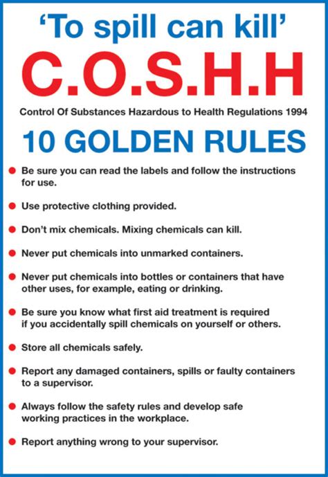 Coshh Golden Rules Sign Safety Supplies Morsafe Uk