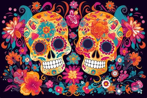 Premium AI Image | A colorful day of the dead skull wallpaper