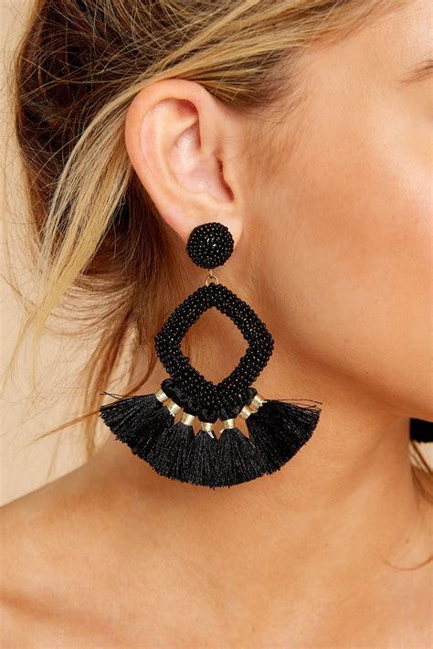 Chic Black Tassel Earrings Beaded Statement Earrings Jewelry