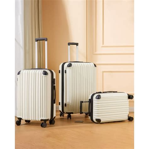 3 Piece Hard Shell Expandable Luggage Sets Abs Spinner Suitcase With Tsa Lock And Wheels White