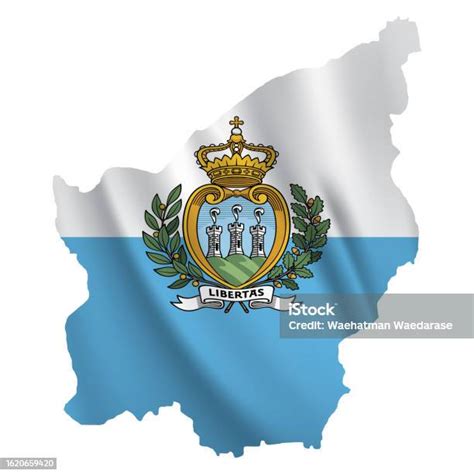 Ilustración De Mapa De San Marino Con Bandera Ondeando Aislada Sobre