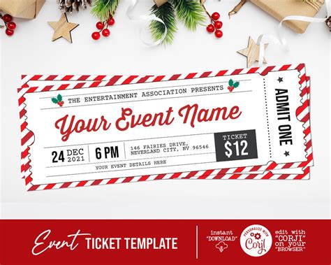 Christmas Event Ticket Template Christmas Movie Ticket Etsy