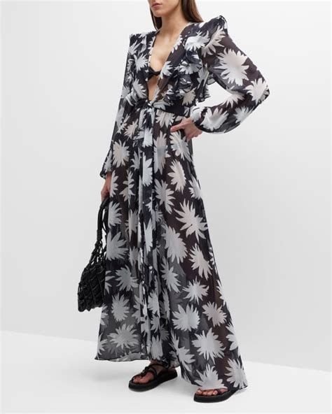 Patbo Netted Ruffle Tie Front Maxi Coverup Robe Neiman Marcus