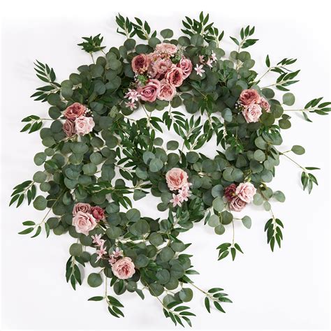 Misspin Ft Eucalyptus And Willow Leaf Garland With Artificial Flowers