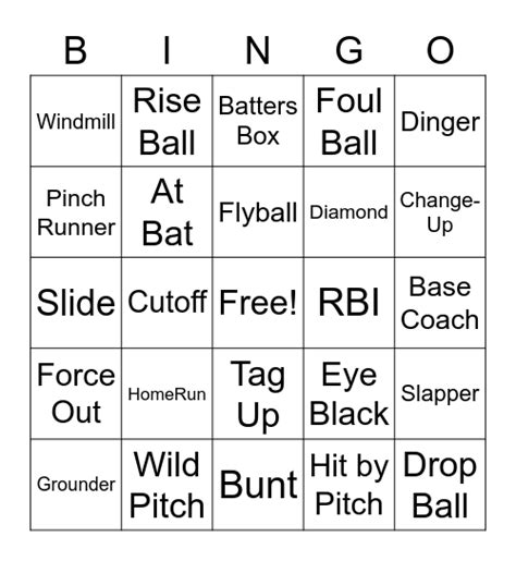 Softball Bingo Card