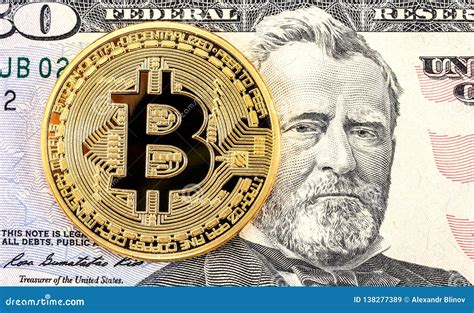 Bitcoin On The Banknote Of 50 American Dollar Stock Image Image Of