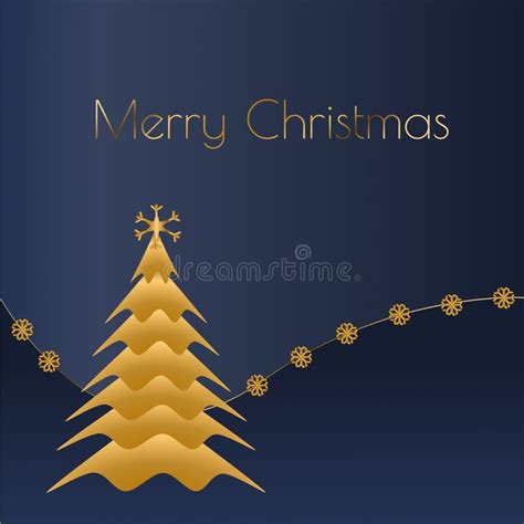 Merry Christmas Greetings With Tree In Navy Blue And Gold Stock