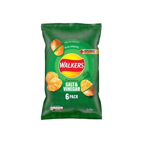 Walkers Salt Vinegar Potato Crisps 6x25g 1 X 6 X 25g