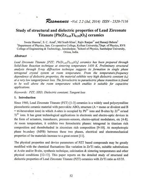 (PDF) Study of structural and dielectric properties of Lead Zirconate Titanate [Pb(Zr0.65Ti0.35 ...