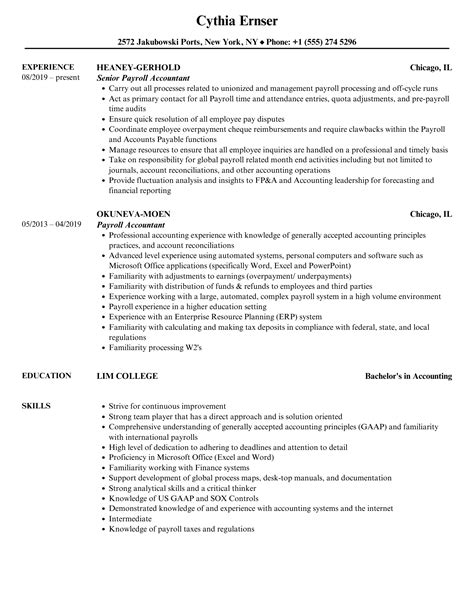 Payroll Accountant Resume Samples Velvet Jobs