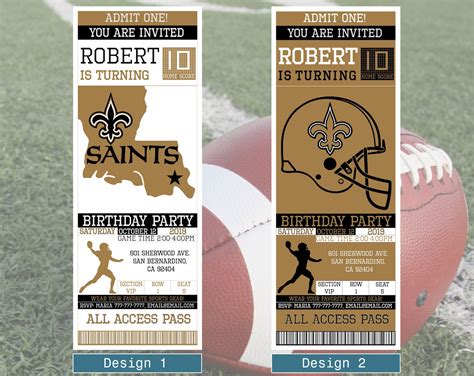 New Orleans Saints Birthday Invitation Ticket Invitation Etsy