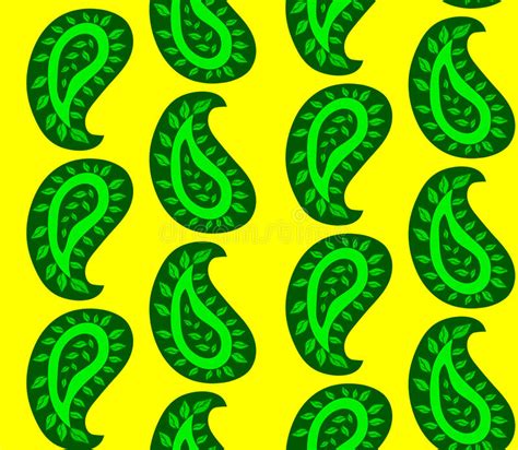 Seamless Pattern Green Leaves On Yellow Background Suitable For