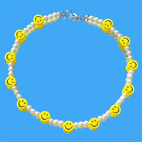 Smiley Face Pearl Necklace Yellow Happy Face Emoji Charm Etsy