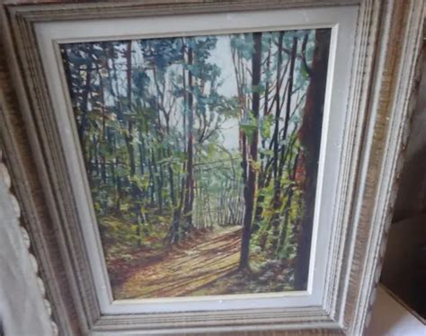 TABLEAU ANCIEN HUILE sur panneau Vue bois Huelgoat Bretagne signée E