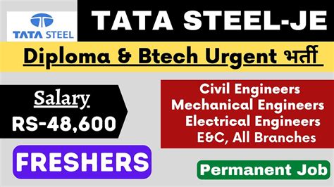 Tata Steel Urgent Hirings Civil Engineer Job Mechanical Engineer