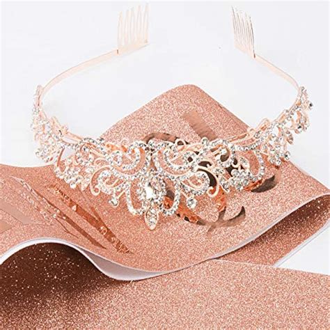 Araluky Rose Gold Birthday Sash And Tiara For Women Glitter Birthday