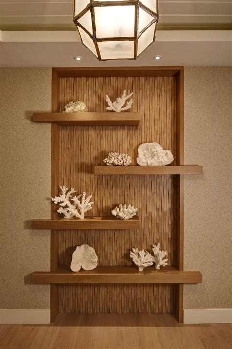 Custom Entry Wall At Beach Penthouse With Open Wood Shelving W Design