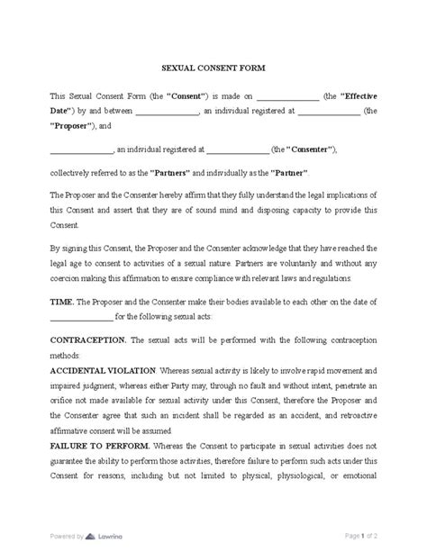 Sexual Consent Form Template 6 Pdf Lawrina