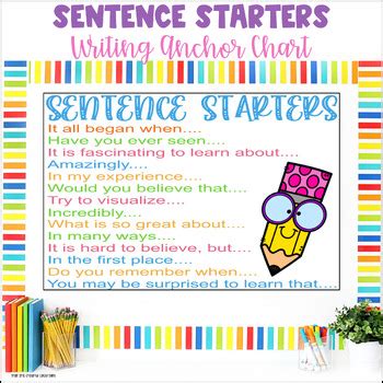 Sentence Starters Anchor Chart Poster For Writing With Sentence Stems