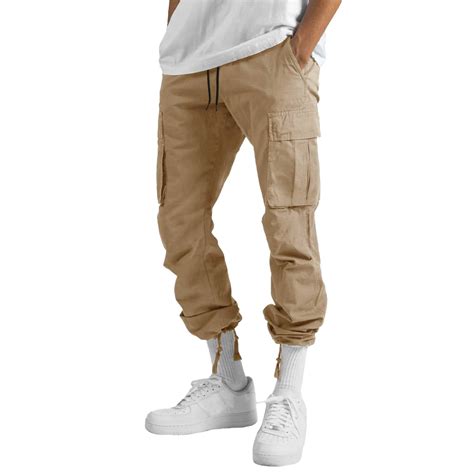 Yinechencer 2024 Men Baggy Cargo Pants Rib Jogger Mens Lined Cargo Pants For Winter Flared Cargo