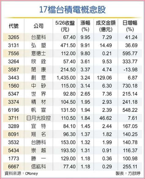 台積電飆逾4 台星科等17檔概念股嗨翻 證券 工商時報