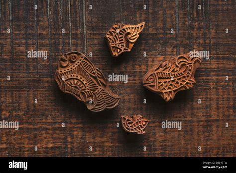 Different Size Of Fish Shape Wood Block Pattern For Textile Printing On