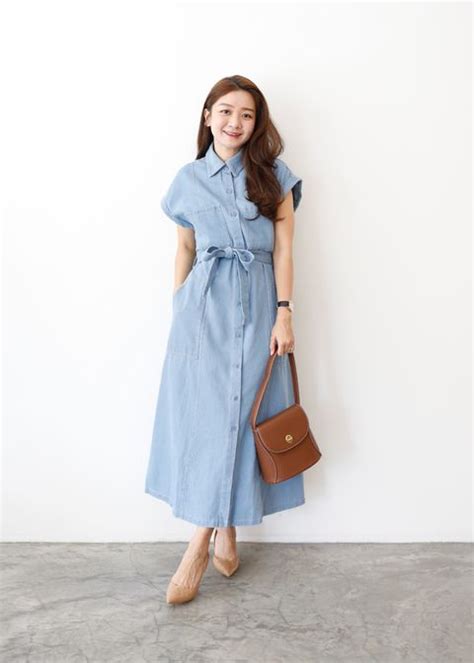 Cap Sleeves Button Through Denim Dress Justlove Closet