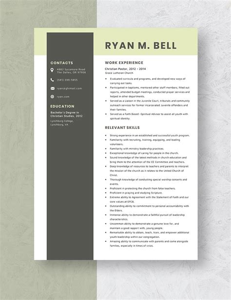 Christian Pastor Resume Word Apple Pages