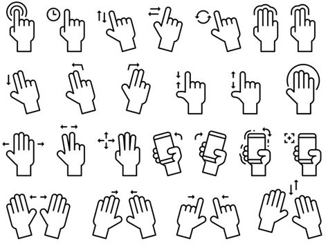 Hand Gestures Icons Set With Name Royalty Free Vector Image